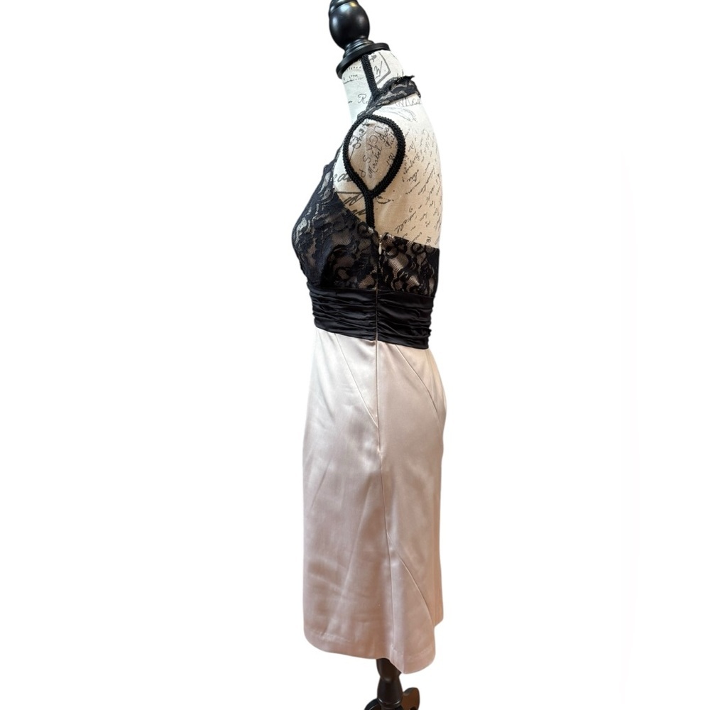 BCBG Paris Satin and Lace Black Nude Halter Dress Women’s Size 6 NWT - Picture 3 of 15